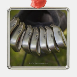 Ornamento De Metal Cabeças de clube do golfe em um saco. Três a nov