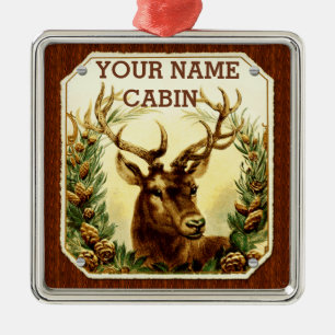 Ornamento De Metal Cabine dos cervos personalizada com grão de