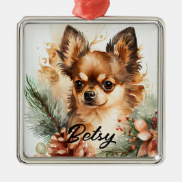Ornamento De Metal CACHORA CHIHUAHUA bonito HOLIDAY WATERCOLOR