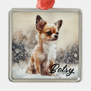 Ornamento De Metal CACHORA CHIHUAHUA bonito HOLIDAY WATERCOLOR