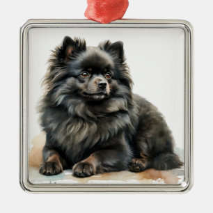 Ornamento De Metal CACHORA POMERANIANA DE FLUFFY NEGRA bonito