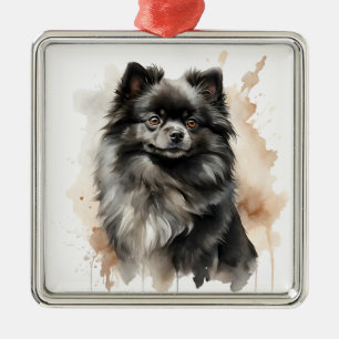 Ornamento De Metal CACHORA POMERANIANA DE FLUFFY NEGRA bonito