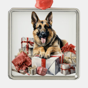ORNAMENTO DE METAL CACHORRO ADORÁVEL DE NATAL FÉRIAS PASTOR ALEMÃO