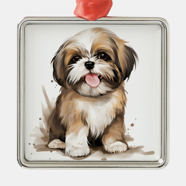 ORNAMENTO DE METAL CACHORRO ADORÁVEL DE SHIH TZU (Frente)