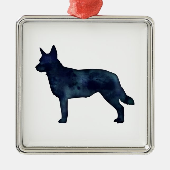 Ornamento De Metal Cachorro Azul Raça Silhueta Preto Aquarela (Frente)