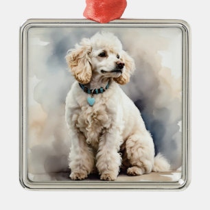 ORNAMENTO DE METAL CACHORRO BRANCO DE POÓDULO BRANCO ADORÁVEL