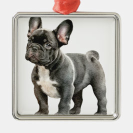 ORNAMENTO DE METAL CACHORRO BULDOGUE FRANCÊS FOFO PRETO E BRANCO