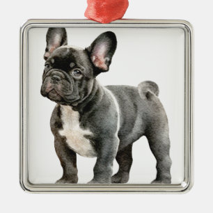 ORNAMENTO DE METAL CACHORRO BULDOGUE FRANCÊS FOFO PRETO E BRANCO
