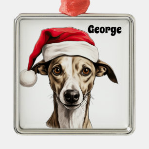 ORNAMENTO DE METAL CACHORRO DE NATAL COM SANTA HAT