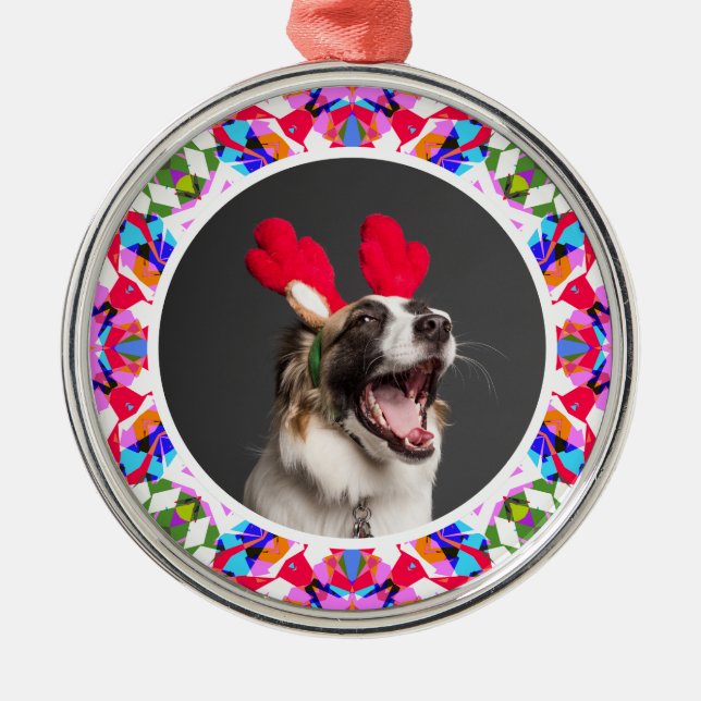 Ornamento De Metal Cachorro de Natal Personalizado Pai de Mãe de Mãe  (Frente)