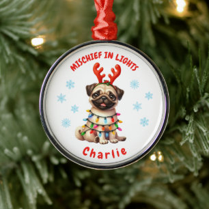 Ornamento De Metal Cachorro de Neve, Pug Flocos de Neve, Cachorro de