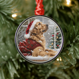 Ornamento De Metal Cachorro de Papais noeis de varejo de Ouro de Nata