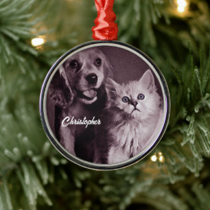 Ornamento De Metal Cachorro e Gato, Procurando Personalizado