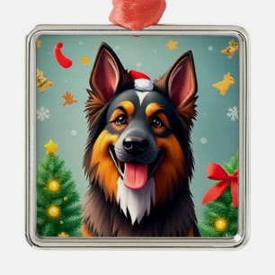 Ornamento De Metal Cachorro em meio às decorações de Natal