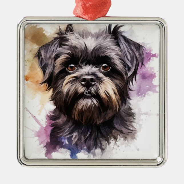 ORNAMENTO DE METAL CACHORRO NEGRO DE AFFENPINSCHER (Frente)