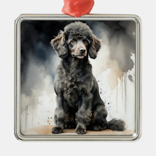 ORNAMENTO DE METAL CACHORRO NEGRO DE POÓDULO FRANCÊS ADORÁVEL