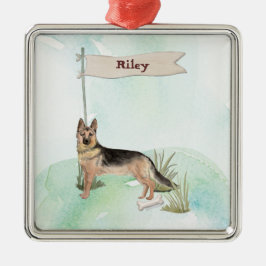 Ornamento De Metal Cachorro Pastor Alemão Nome Personalizado