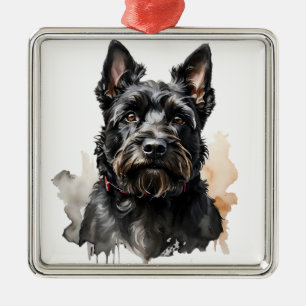 ORNAMENTO DE METAL CACHORRO PRETO FILHOTE DE TERRIER ESCOCÊS CURA