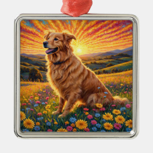Ornamento De Metal Cachorro Retriever Dourado
