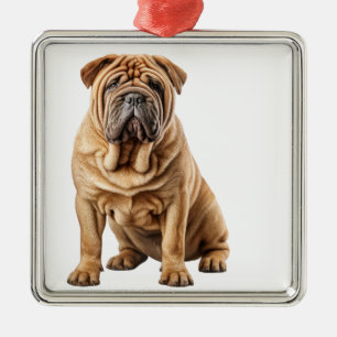 ORNAMENTO DE METAL CACHORRO SHAR PEI MARROM ENRUGADO FOFO
