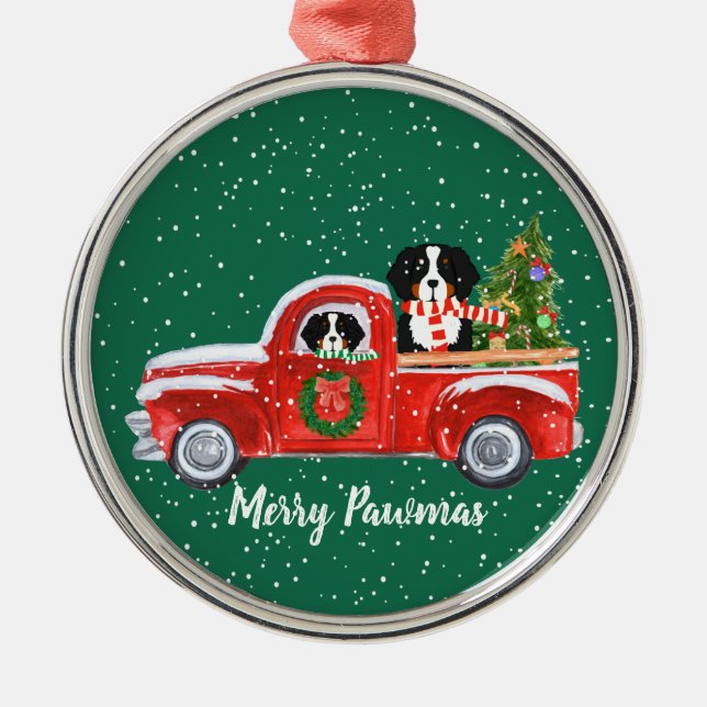 Ornamento De Metal Cachorro Vermelho Personalizado Cães de Natal (Frente)