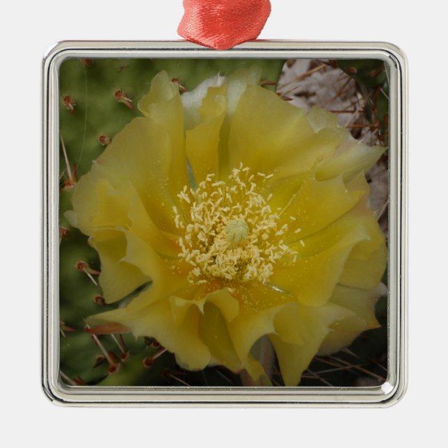 Ornamento De Metal Cacto Amarelo em Flor (Frente)