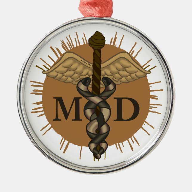 Ornamento De Metal Caduceus M.D. Doutor (Frente)
