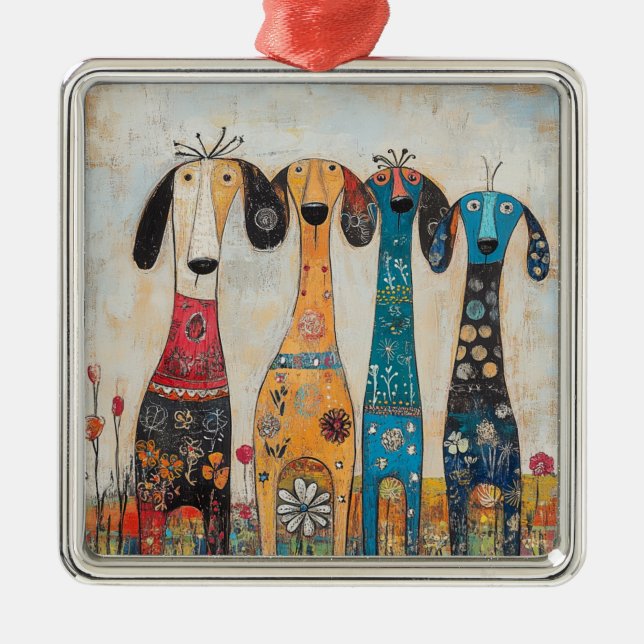 Ornamento De Metal Cães Altos e Fantasiosos (Frente)