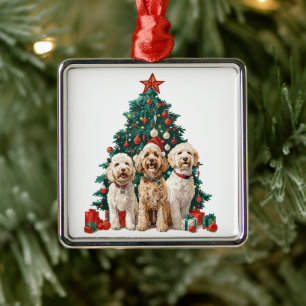 Ornamento De Metal Cães de Goldendoodle de Natal