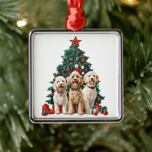 Ornamento De Metal Cães de Goldendoodle de Natal (Árvore)