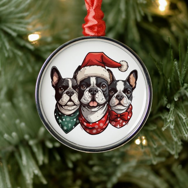 Ornamento De Metal Cães de Natal em Boston Terrier (Árvore)