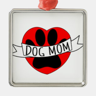 Ornamento De Metal Cães Mãe Paw E Desenho De Coração Vermelho