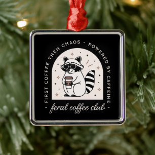 Ornamento De Metal Café guaxinim ama um animal preto engraçado