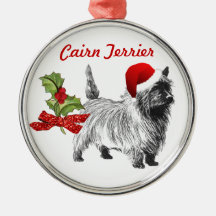 Cairn Terrier w/Papai noel Boné Holly Christmas