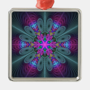 Ornamento De Metal Caleidoscópio de Arte Fractal de Greve Colorida Ma