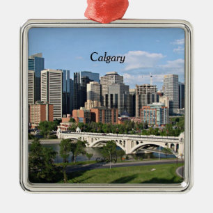 Ornamento De Metal Calgary Cityscape, rotulada
