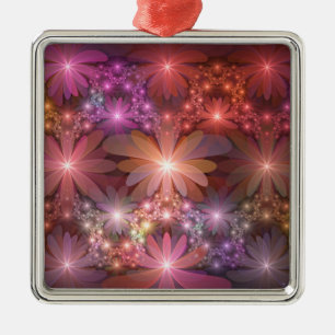 Ornamento De Metal Cama De Flores Arte Fractal Abstrato brilhante Col