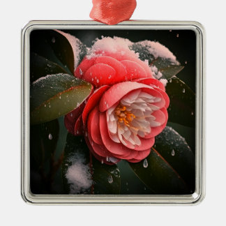 Ornamento De Metal Camellia Square Glass Ornament