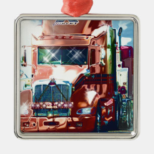 Ornamento De Metal Caminhão pesado vermelho grande para camionistas