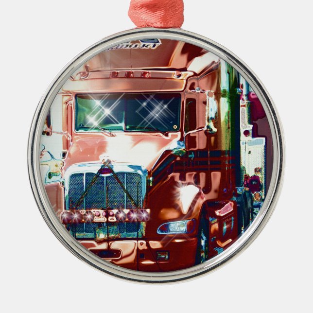 Ornamento De Metal Caminhão Vermelho Grande para Caminhoneiros e Cami (Frente)