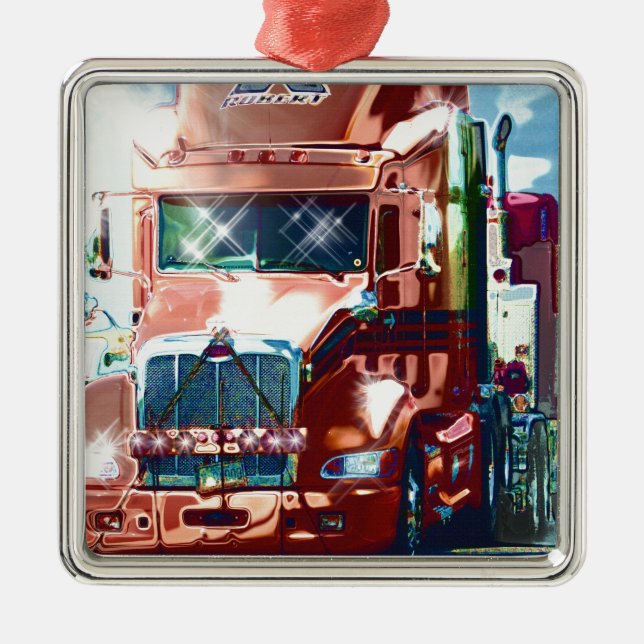 Ornamento De Metal Caminhão Vermelho Grande para Caminhoneiros e Cami (Frente)