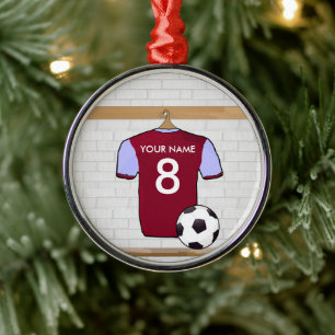 Ornamento De Metal Camisa de Futebol Personalizável (claret) Ornament