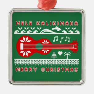 Ornamento De Metal Camisola feia de Mele Kalikimaka (vermelha no