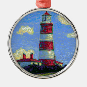 Ornamento De Metal Campos Pastel do farol e da lavanda