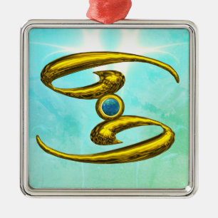 Ornamento De Metal CANCER ZODIAC ANIVERSÁRIO JEWEL Azul Opale Dourad