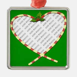 Ornamento De Metal Candy Cane Heart Add Your Photo Frame