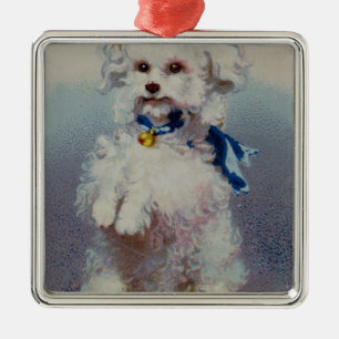 Ornamento De Metal Caniche com fita azul