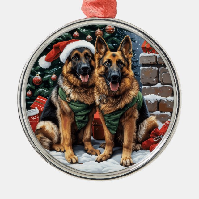 Ornamento De Metal Caninos de German shepherd de Natal (Frente)