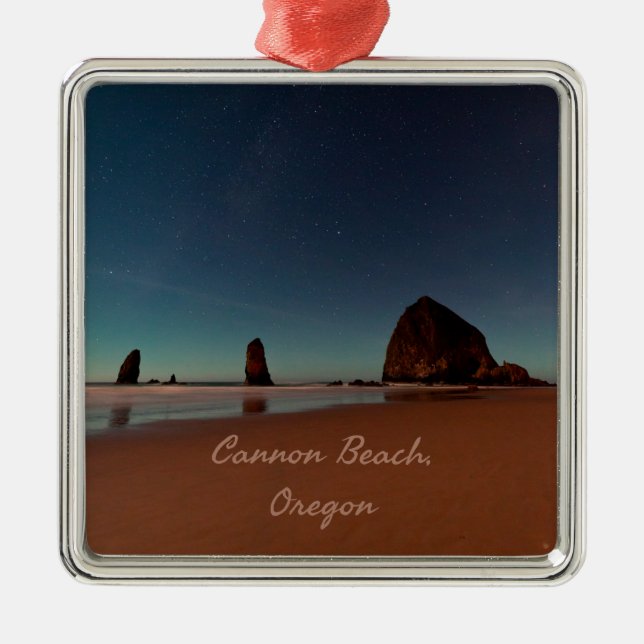 Ornamento De Metal Cannon Beach Oregon Haystack Rock (Frente)