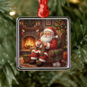 Ornamento De Metal "Cantinho Aconchegante de Tricô do Papai Noel" Per